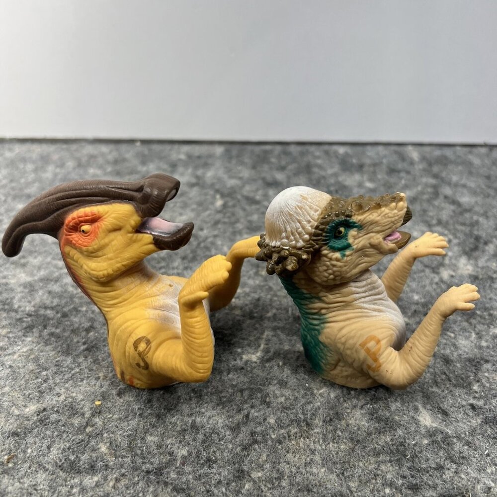 Two (2) Dinosaur Soft Plastic Finger Puppets 1996 Amblin Jurassic Park 3"